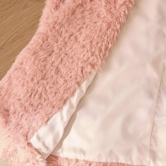 Pink Casual Women's Faux Shearling Crisp Collar Mid-Length Jacket - Picture 8 of 8
